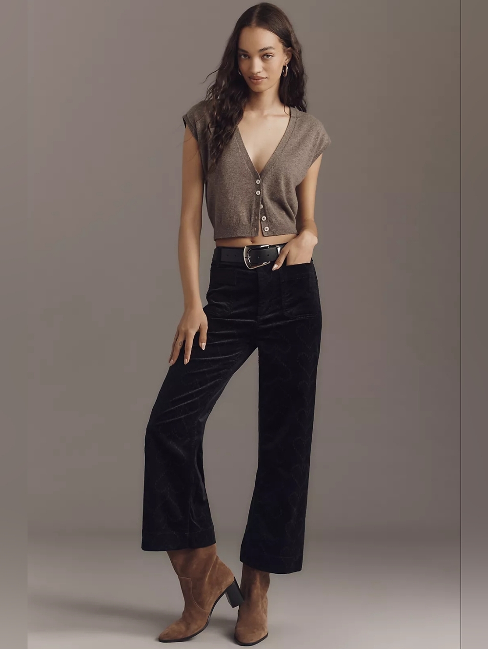NWT by Maeve The @merricksart Colette Crop Corduroy Heart-Print Pants  Size 32